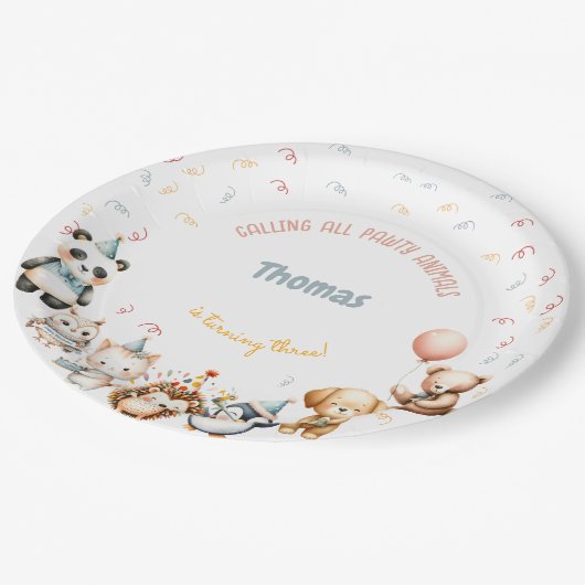 すべてのポーティ動物の誕生日パーティーを呼ぶ ペーパープレート (アングル)