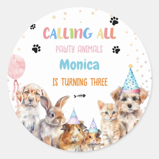 すべてのポーティ動物の誕生日パーティーを呼ぶ ラウンドシール (正面)