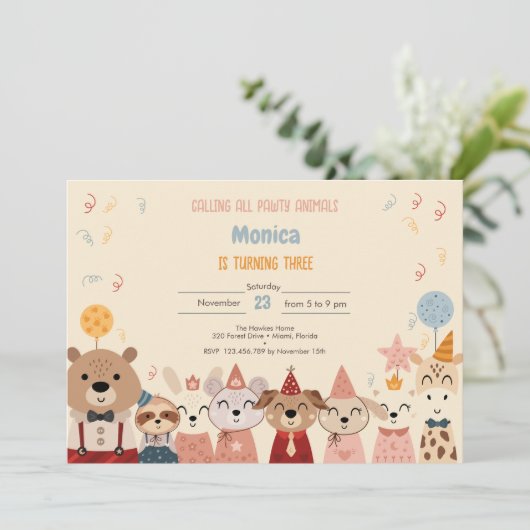 すべてのポーティ動物の誕生日パーティーを呼ぶ 招待状 (スタンド正面)