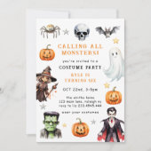 すべてのモンスターのコスチュームをハロウィン誕生日 招待状 (正面)