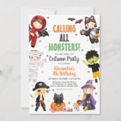 すべてのモンスターのコスチュームをハロウィン誕生日 招待状 (正面)