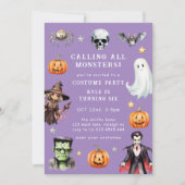 すべてのモンスターのコスチュームをハロウィン誕生日 招待状 (正面)