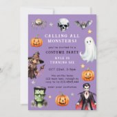 すべてのモンスターのコスチュームをハロウィン誕生日 招待状 (正面)