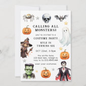 すべてのモンスターのコスチュームをハロウィン誕生日 招待状 (正面)