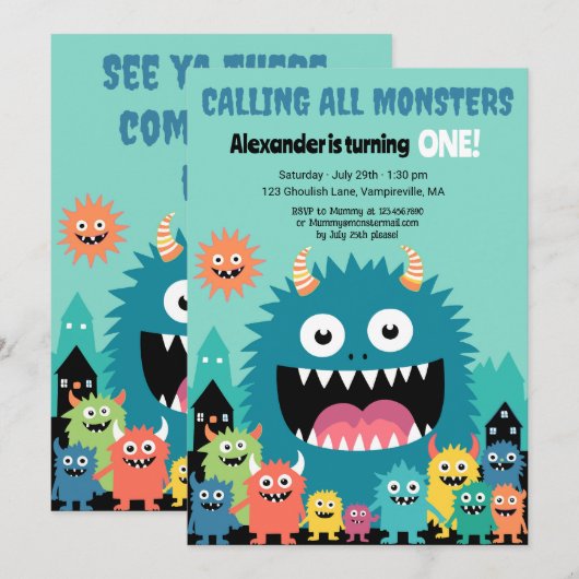 すべてのモンスターをパーソナライズ 招待状 (正面/裏面)