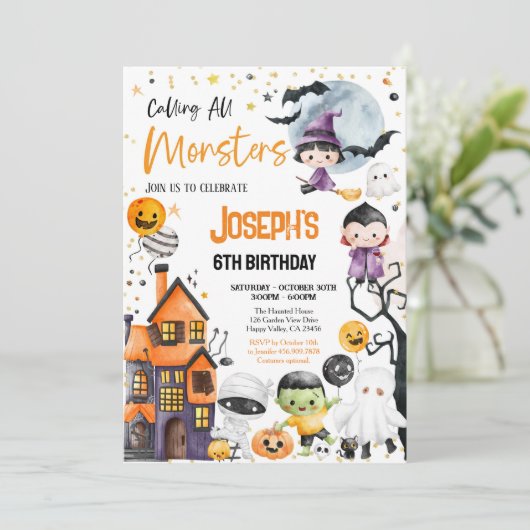 すべてのモンスターを召喚！ハロウィン誕生日パーティー かわいい 招待状 (スタンド正面)