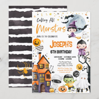 すべてのモンスターを召喚!ハロウィン誕生日パーティー かわいい 招待状