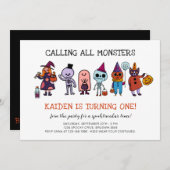 すべてのモンスターを呼び出すハロウィーン1回目の誕生日パーティー 招待状 (正面/裏面)