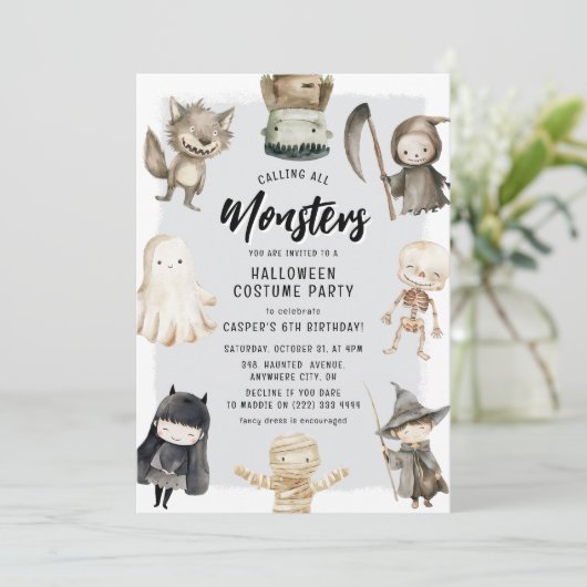 すべてのモンスタースキッズハロウィーン誕生日 招待状 (スタンド正面)