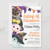 すべてのモンスターハロウィンコスチューム誕生日を呼び出す 招待状 (正面)