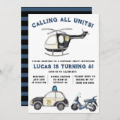 すべてのユニットを呼び出す！警察をテーマにした誕生日パーティー 招待状 (正面/裏面)