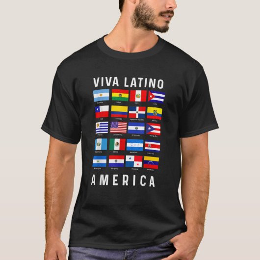 すべてのラテンアメリカ国旗の国Viva Latino Ame Tシャツ (正面)