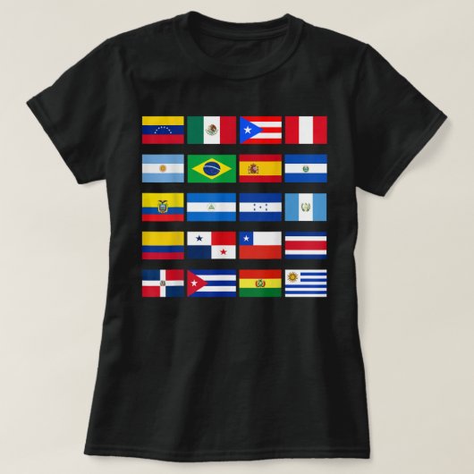 すべてのラテンアメリカ国旗Latino Hispanic伝統 Tシャツ (デザイン正面)