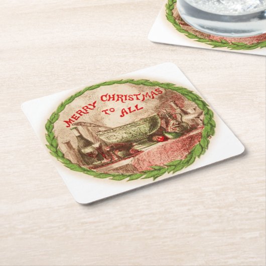 すべてのリースおよび食糧へのメリークリスマス スクエアペーパーコースター (アングル)