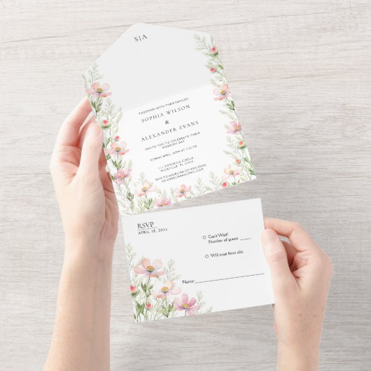 すべてのワンウェディングで野生の花を結婚招待 オールインワン招待状 (貼ってはがせる)