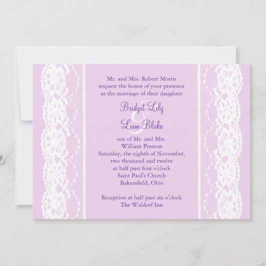 すべてのヴィンテージフランスのレース結婚式招待状(薄紫) 招待状 (正面)