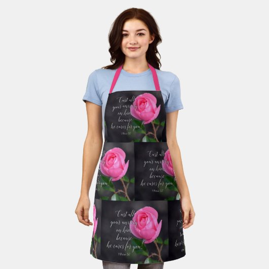 すべての不安クリスチャン聖書聖句の祈りの言葉を投げ出す エプロン (着用した状態)