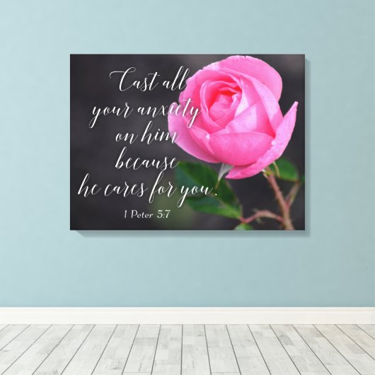 すべての不安クリスチャン聖書聖句の祈りの言葉を投げ出す キャンバスプリント (インサイチュ (ウッドフロア))