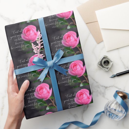 すべての不安クリスチャン聖書聖句の祈りの言葉を投げ出す ラッピングペーパー (ギフト)