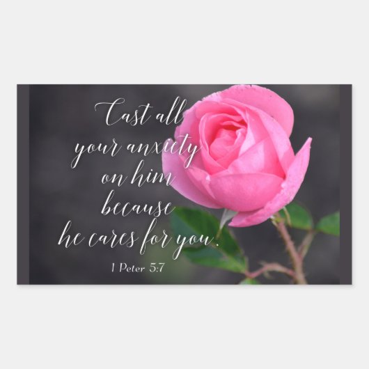 すべての不安クリスチャン聖書聖句の祈りの言葉を投げ出す 長方形シール (正面)
