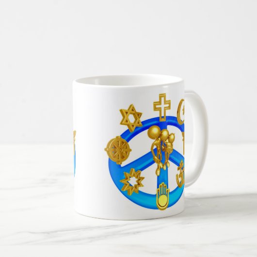 すべての世界の宗教を結合するピースマーク コーヒーマグカップ (正面右)