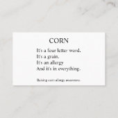 すべての中のコーンアレルギー認識度通話カード コーリングカード (裏面)