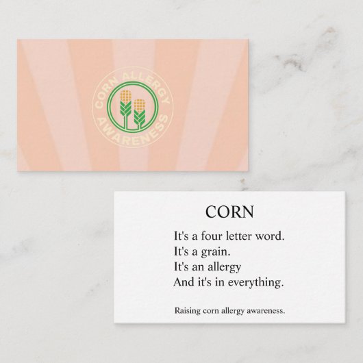 すべての中のコーンアレルギー認識度通話カード コーリングカード (正面/裏面)