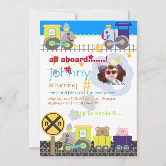 すべての乗船、列車の誕生日パーティー招待状 招待状 (正面)