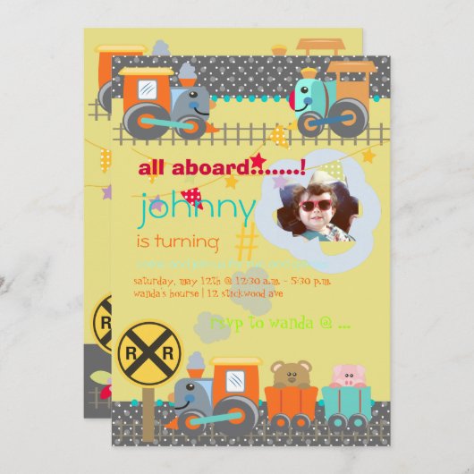 すべての乗船、列車の誕生日パーティー招待状 招待状 (正面/裏面)