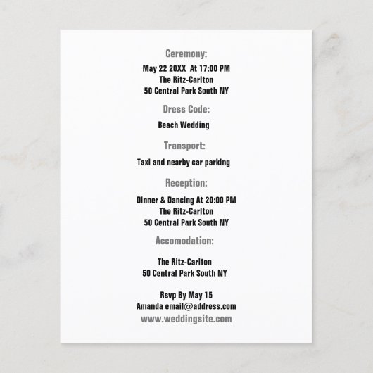 すべての予算を1つの情報で割り当て、結婚式招待状 チラシ (裏面)