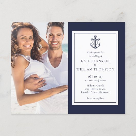 すべての予算を1枚の写真航海のの結婚式の招待 (正面)