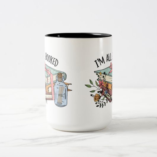 すべての予約された花のリボンのブックメッセージをボトル ツートーンマグカップ (中央)