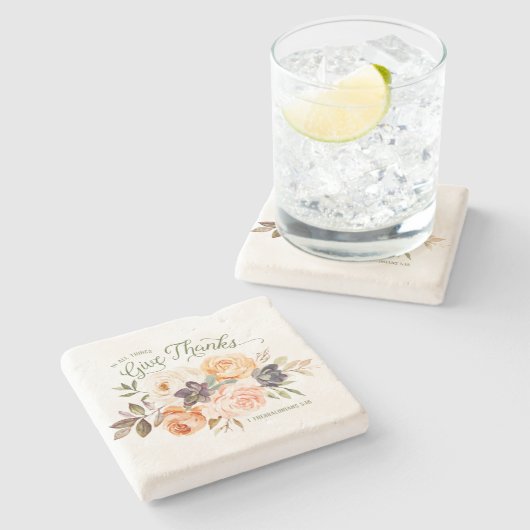 すべての事で与え感謝していフローラバラ ストーンコースター (横)