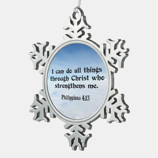 すべての事はピリピ4:13を通してできる スノーフレークピューターオーナメント (右)