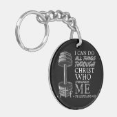 すべての事を行うことができる重量挙げジムキリスト教聖書 キーホルダー (正面左)
