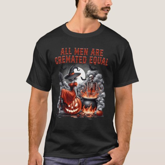 すべての人は火葬に等しい魔女のスケルトンの大釜 Tシャツ (正面)