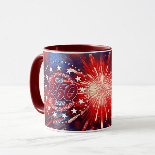 すべての人間は創造主によって自由に fireworks を爆発させた マグカップ (正面左)