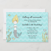 すべての人魚を誕生日のプールを囲んでのパーティの招待と呼びます 招待状 (正面)