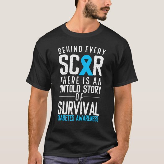 すべての傷跡生存糖尿病Awの後ろの青いリボン Tシャツ (正面)