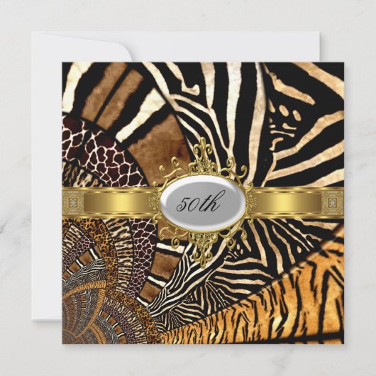 すべての動物の肌が50歳の誕生日パーティーを見る 招待状 (正面)
