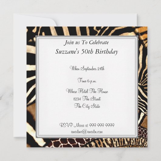 すべての動物の肌は誕生日パーティーに見える 招待状 (裏面)