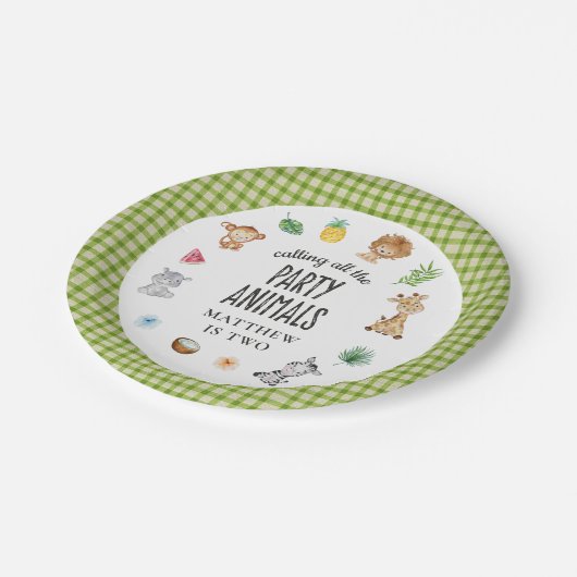 すべての動物サファリジャングルを呼び出す子供の誕生日 ペーパープレート (アングル)