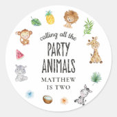 すべての動物サファリジャングルを呼び出す子供の誕生日 ラウンドシール (正面)