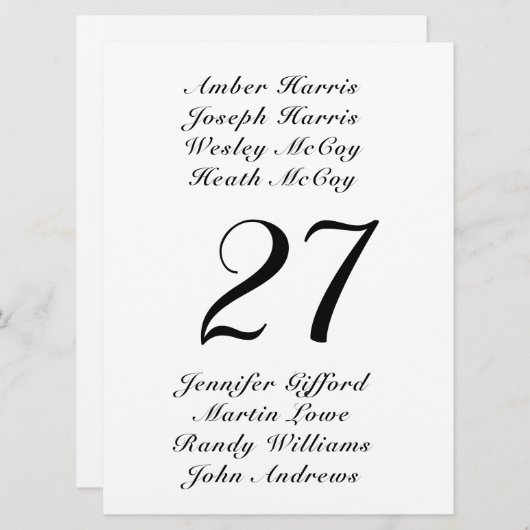 すべての名前テーブル番号カード両面白色 招待状 (正面/裏面)