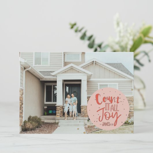 すべての喜びをカウントするクリスマスの休日のフォトカード カード (スタンド正面)