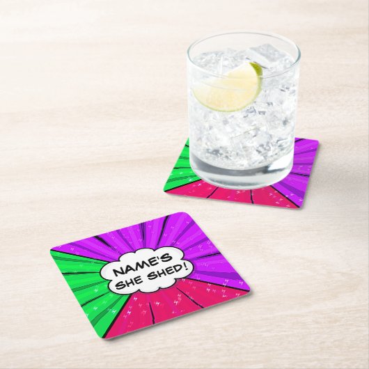 すべての変更文字の名前の追加Shed漫画スタイル スクエアペーパーコースター (インサイチュ)