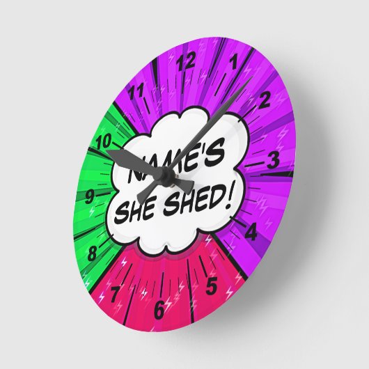 すべての変更文字の名前の追加Shed漫画スタイル ラウンド壁時計 (傾斜)