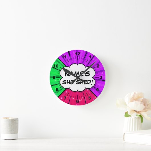 すべての変更文字の名前の追加Shed漫画スタイル ラウンド壁時計 (ホーム)