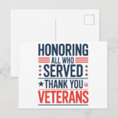 すべての奉仕者に敬意を表す ありがとう退役軍人の日 ポストカード (正面/裏面)