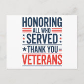 すべての奉仕者に敬意を表す ありがとう ベテランの日 ポストカード (正面)
